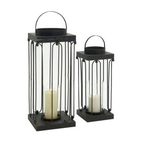 DecMode 2 Holder Black Metal Decorative Candle Lantern, Set of 2