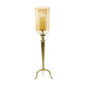 DecMode Gold Aluminum Single Candle Hurricane Lamp