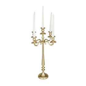 DecMode Traditional Five Tulip Shaped Candelabra Style Candle Holder, 13"W x 24"H with Aluminum Gold Polished Finish