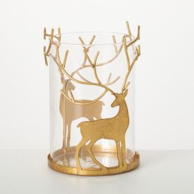 8"H Sullivans Gold Deer Pillar Candle Holder