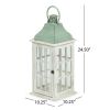 Noble House Montville Mango Wood Handcrafted Decorative Lantern, White and Green Patina