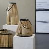 The Novogratz Brown Wicker Handmade Slatted Frame Decorative Candle Lantern with Handle