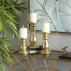 DecMode 3 Candle Gold Mango Wood Turned Style Pillar Candle Holder, Set of 3