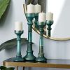 DecMode 3 Candle Green Glass Candle Holder, Set of 3