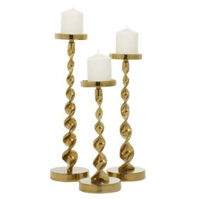 DecMode 3 Candle Gold Aluminum Candle Holder, Set of 3 (Brand: DecMode)